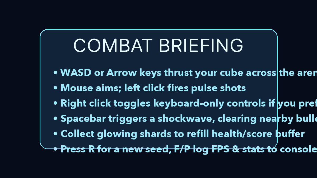 CubeShooter control sheet